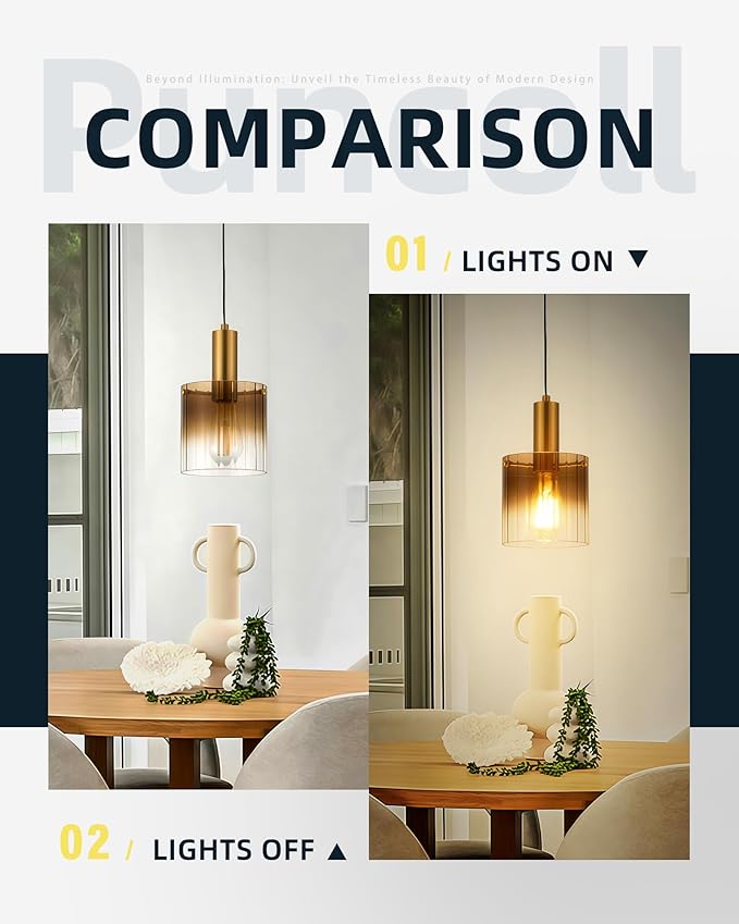 Gold Pendant Light Fixtures Kitchen Island - Pendant Hanging Light with Gradient Color Glass for Kitchen Sink Dining Room Bedroom, H3959-1-COBG