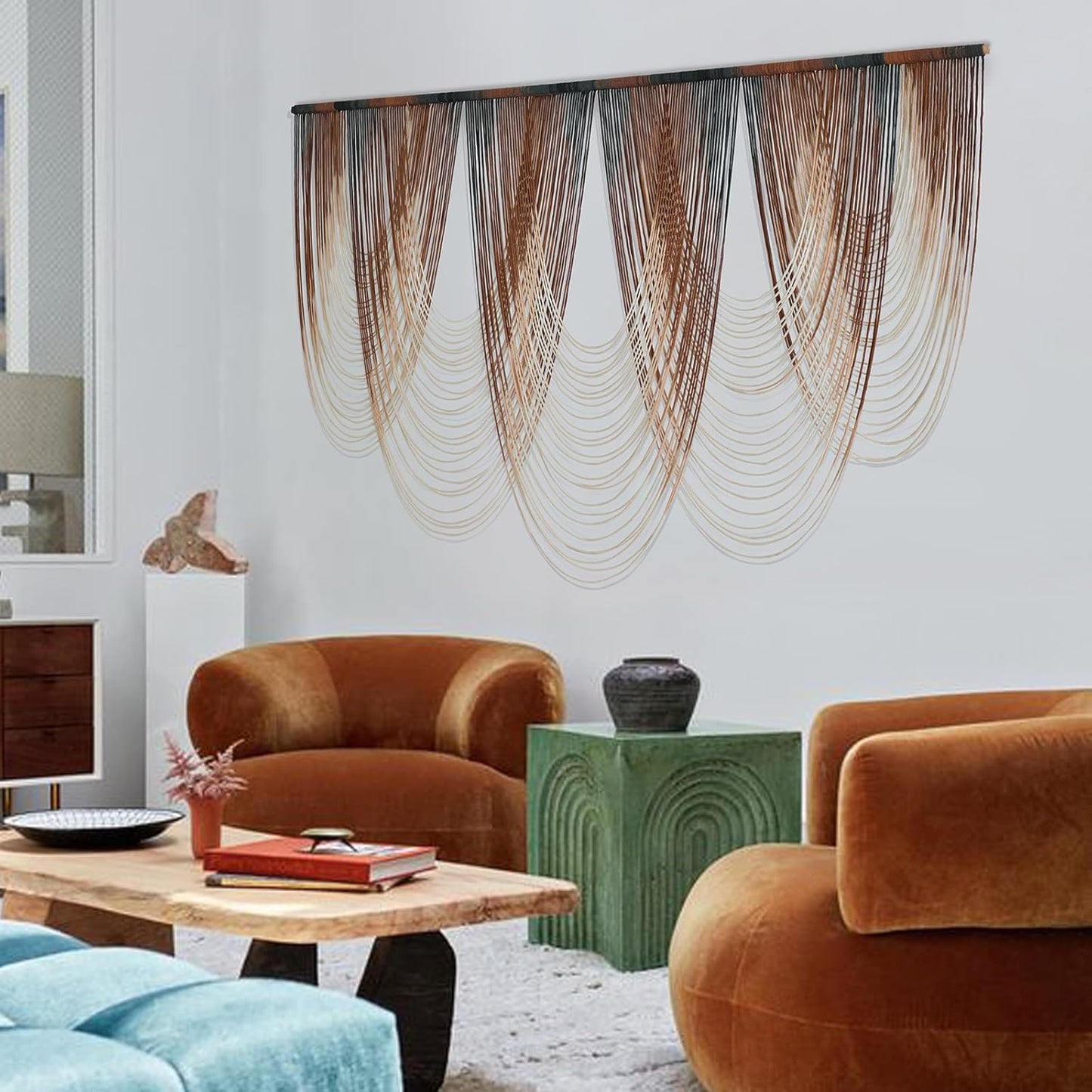IOWER Macrame Wall Hanging Brown Dip-Dyed Large Macrame Wall Decor For Living Room Boho Fiber Art for Office Decoration 57" W x 41" L