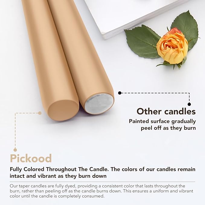 10-Inch Tall Unscented Dripless Taper Candles Bulk 30 Pack - Beige Taper Candles Bulk, Perfect for Wedding, Dinner - Smokeless, 6-8 Hour Long Burning - Colored Candlesticks Bulk - Beige