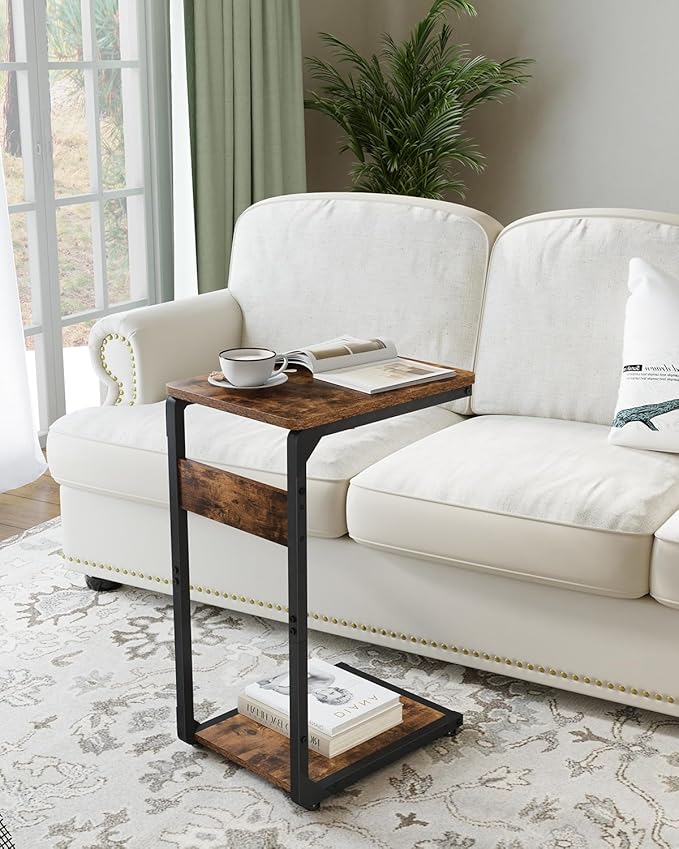 Narrow C-Shaped End Tables, Sofa TV Trays Set of 2, Tray Table Small Couch Side Table for Living Room, Bedroom, Bedside ET-YB-BR2