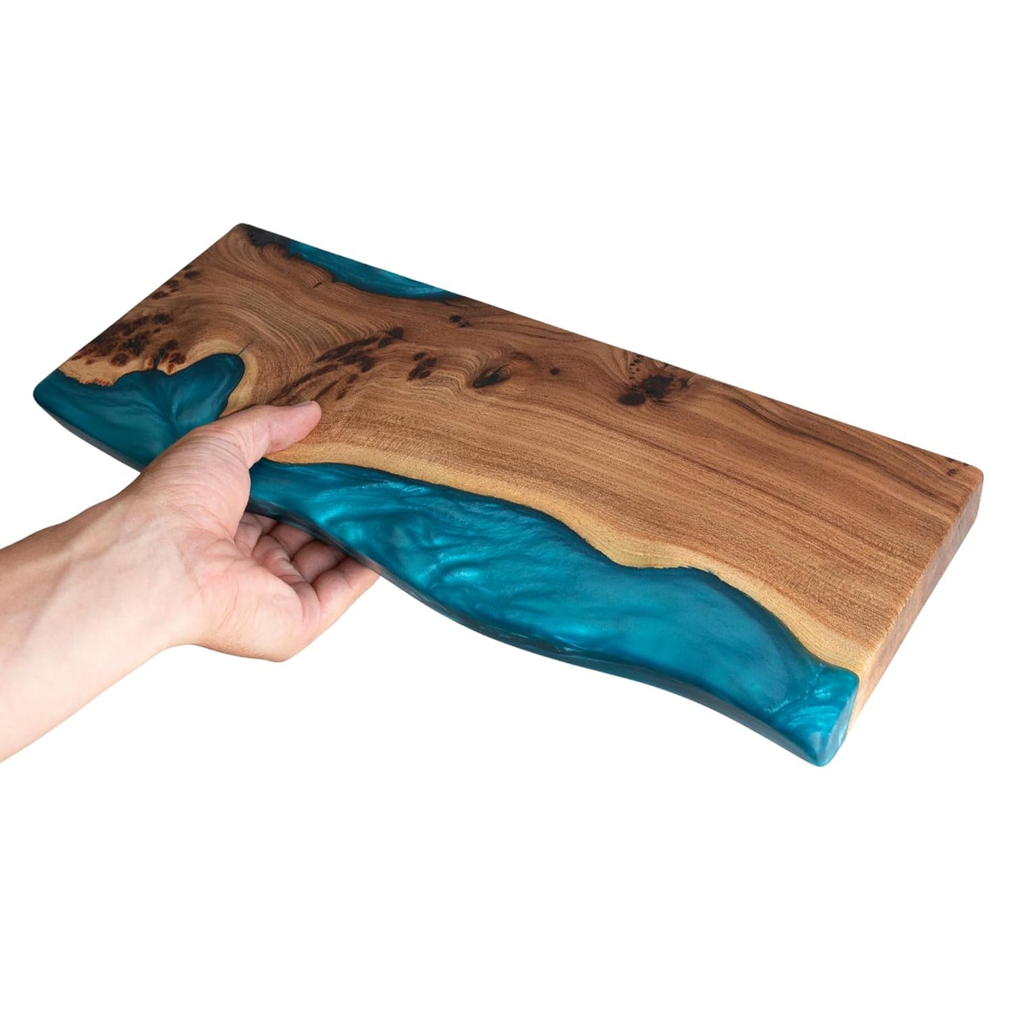 RWA Unique Live Edge Floating Shelf for Wall - Stylish Hanging Shelves for Room Wall Bedroom Bathroom Office Decor, Epoxy and Wood Wall Shelf Plank - Elegant Wall Mounted Shelves (sky blue, 24x7")