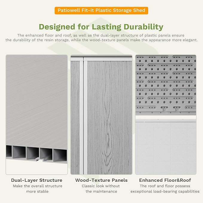 Patiowell 5x3 FT Outdoor Storage Shed with Floor, Plastic Vertical Storage Cabinet with Lockable Doors for Garden, Pool Storage, Tools and Patio Furnitrue Accessories, Light Gray