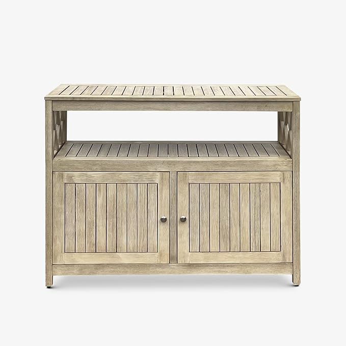 DTY Outdoor Living Longs Peak Eucalyptus Wood Sideboard Table, Outdoor Buffet Cabinet with Storage, Biscotti Weather-Resistant Finish
