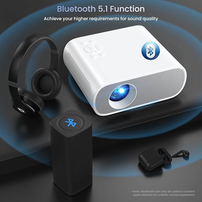 Projector, Native 1080P Full HD Bluetooth Projector with Speaker, 9500 Lumens Outdoor Portable Movie Mini Projector Compatible with Laptop, Smartphone, TV Stick, Xbox, PS5