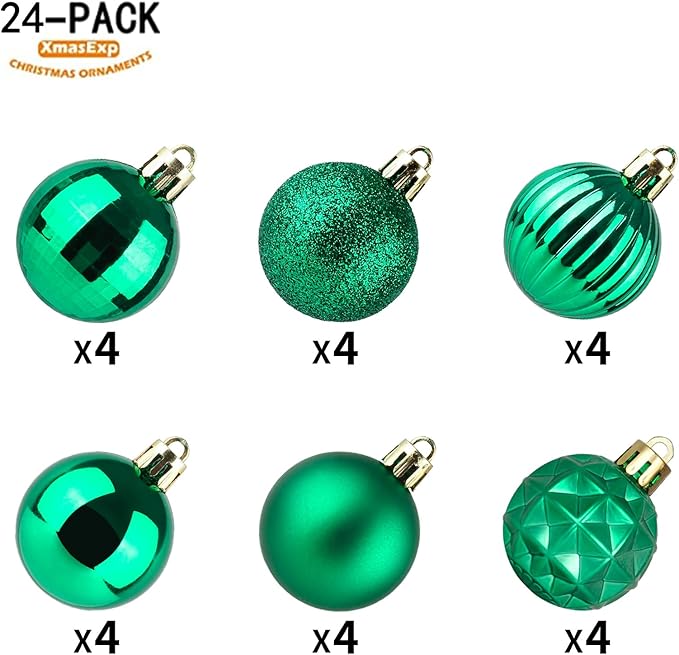 XmasExp 24ct Christmas Ball Ornaments Shatterproof Xmas Tree Hanging Balls Decorations Perfect for Holiday Wedding Christmas Decor (Malachite Green, 1.57")