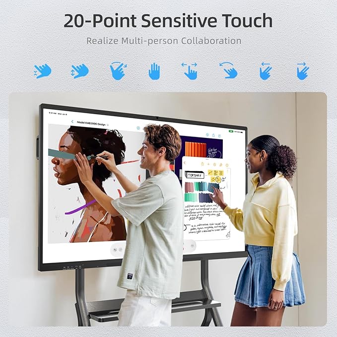 85" Smart Board, 4K UHD Interactive Board, 20-Point Touch, Android 13, 8GB & 128GB, Screen Sharing, Bluetooth/WiFi/HDMI, All-in-One Meeting & Education Solution (Wall Mount Included)