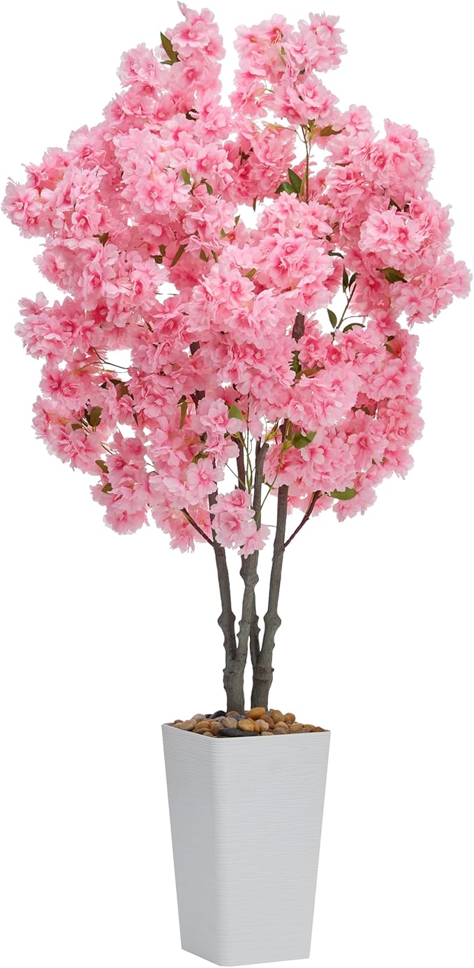 Artificial Cherry Blossom Tree 5FT Tall Pink Fake Sakura Flowers Tree, Fake Plants Indoor Decor for Spring Living Room Home House Entryway Bedroom Office Inside Wedding Party Valentine's Day
