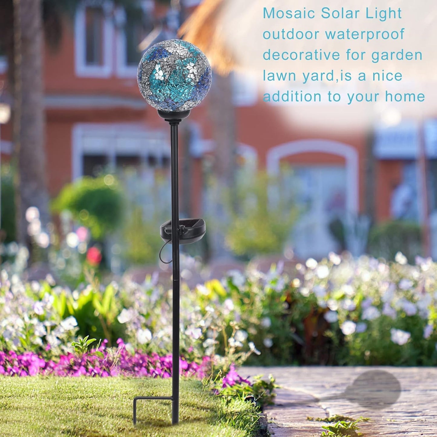 VCUTEKA Solar Lights - Outdoor Decorative Mosaic Solar Garden Light Waterpoof LED Pathway Stake Light for Landscape Lawn Patio Yard Decoration, 1 Pack