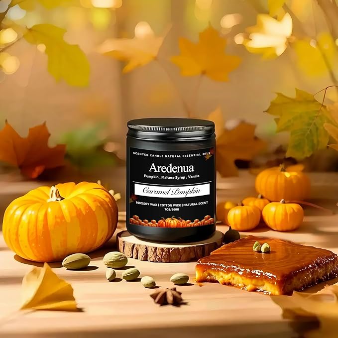 Caramel Pumpkin Candles – Warm Holiday & Winter Caramel Pumpkin Aroma, Cozy Christmas Seasonal Candles Gift, Hand-Poured Soy Candle for Christmas Home Décor & Cozy Seasonal Gifting