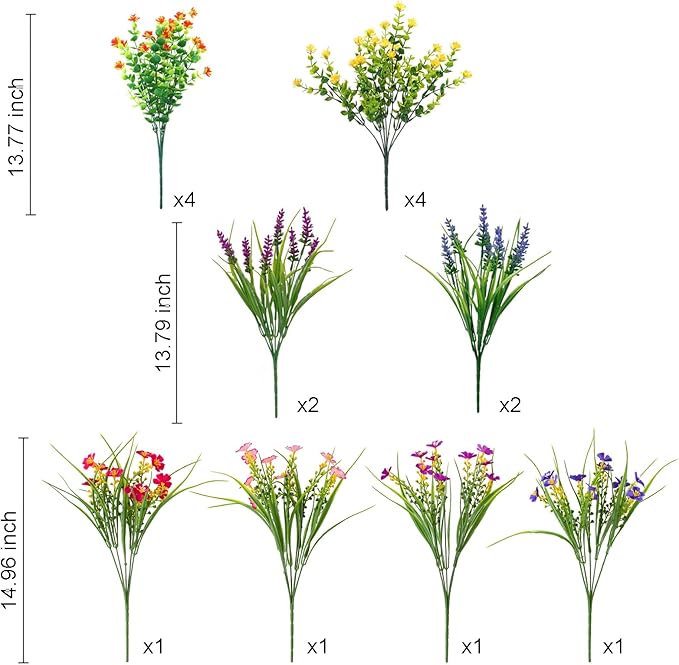 16 Bundles Artificial Flowers for Outdoor,No Fade UV Resistant Fake Flowers,Faux Plants for Outside Hanging Planters,Artificial Plants for Indoor Porch Garden Home Wedding Farmhouse Decor