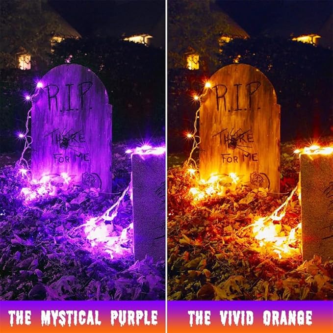 JMEXSUSS 2 Pack 33ft 100 LED Orange Purple Halloween Lights Indoor Outdoor, Color Changing Christmas Lights Plug in, Connectable Clear Wire String Light for Christmas Tree Party Xmas Decorations