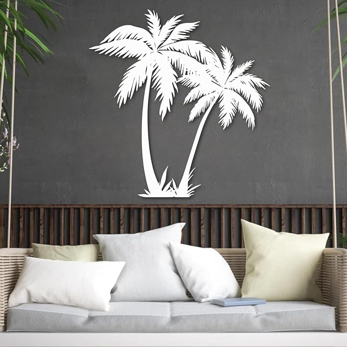 rumloch Palm Tree Wall Art, Palm Tree Metal Wall Decor, Tropical Metal Beach Wall Decor, Outdoor Wall Decorations for House (24"×23", Black)