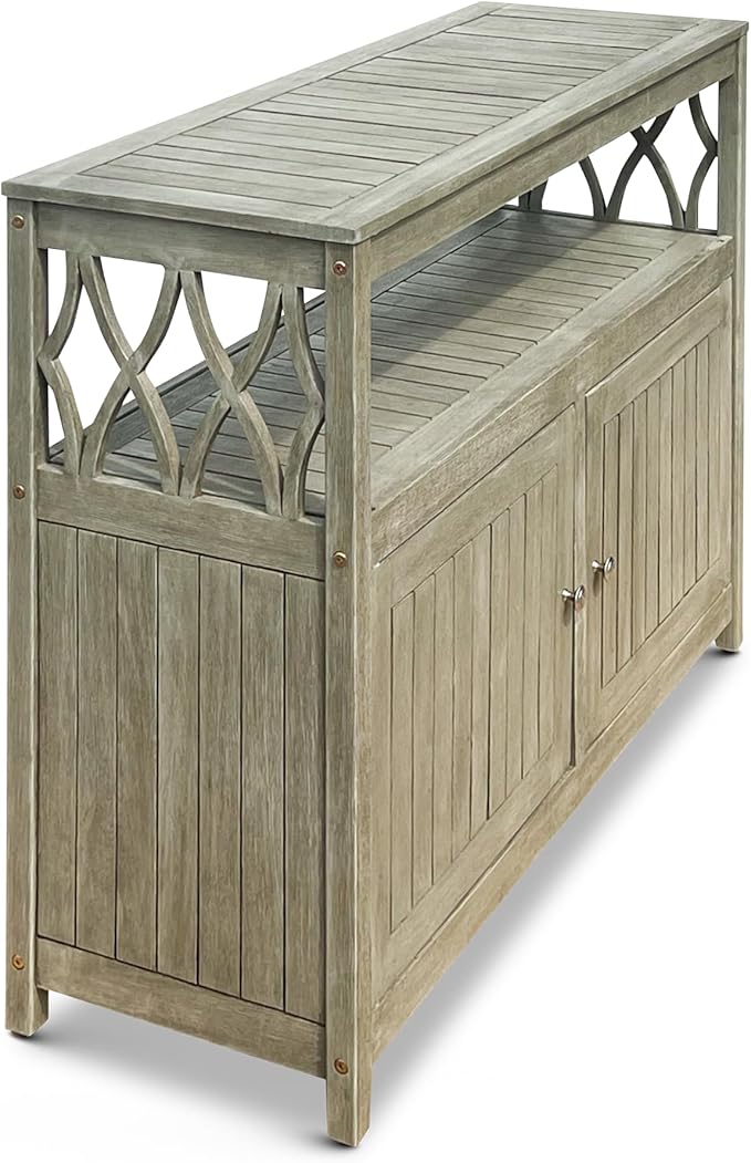 DTY Outdoor Living Longs Peak Eucalyptus Wood Sideboard Table, Outdoor Buffet Cabinet with Storage, Driftwood Gray Weather-Resistant Finish