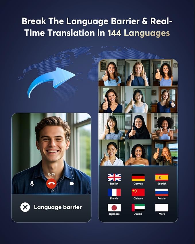 AI Translation Earbuds Real Time, 144 Language Translator Earbuds, 36H Playtime 3-in-1 Translation Earphones, 4 ANC Mic for Audifonos Traductores Inglés Español,Translate Ear Buds for Travel Learning