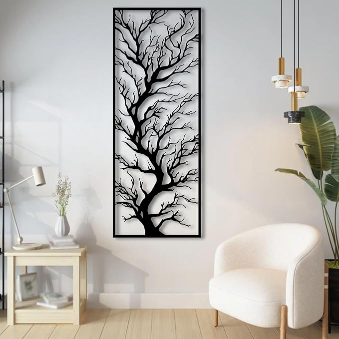 ENJOYOO Metal Wall Art Tree, Metal Tree Branch Wall Deco for Living Room, Garden, Outdoor (White, 41×16in/105×40cm, metal wall art)