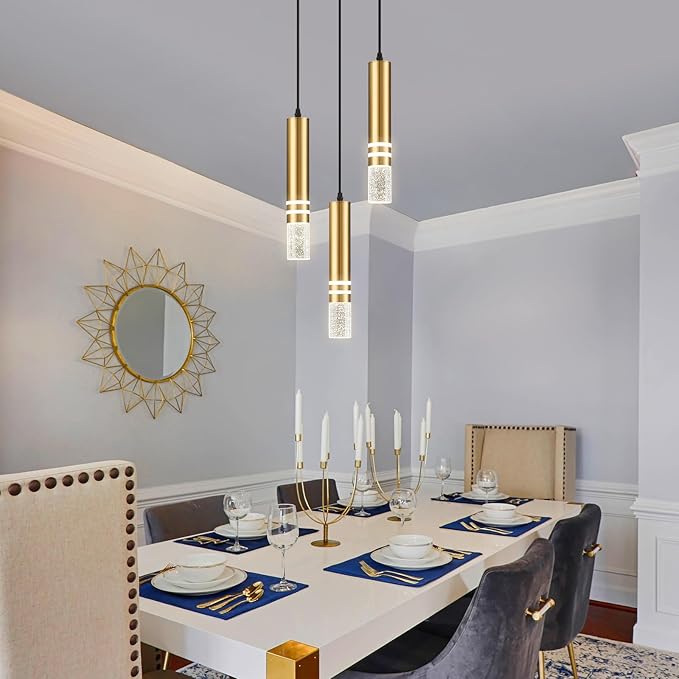 Pendant Lights Kitchen Island, Crystal Pendant Light Fixtures Mini 18W LED Modern Kitchen Pendant Lighting Over Sink and Living Room and Bedroom (Gold 3 Light)