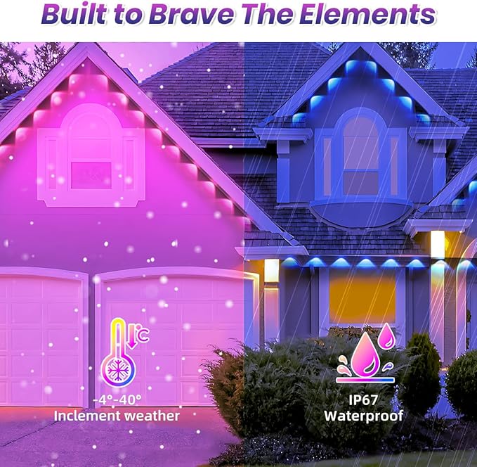 Permanent Outdoor Lights for House, 150FT Smart RGB Outdoor Lights with Remote APP Control, DIY LED Scenes Modes for Christmas, House Roof Decor,Party