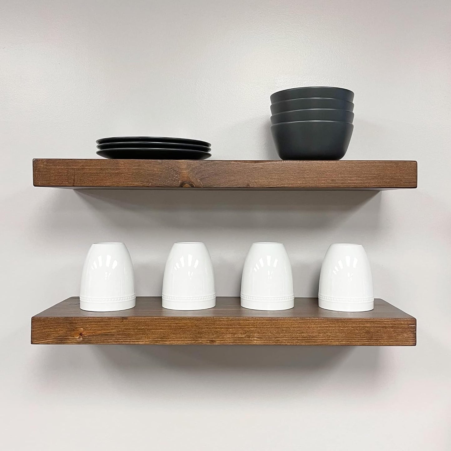 URBANDI, Rustic Floating Shelves, Set of 2, Hidden Bracket, Solid Wood, Heavy Duty, Wall Mounted Shelves, (Provincial, 60Wx6D)
