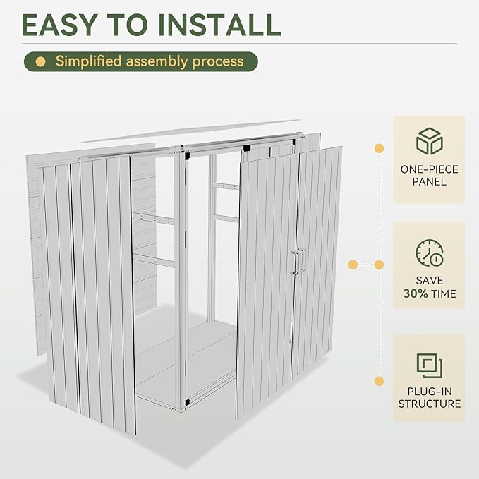 5x3FT Storage Shed Plastic Outdoor Storage Shed Waterproof Outdoor Shed with Floor and Lockable Door for Garden, Lawn, Backyard