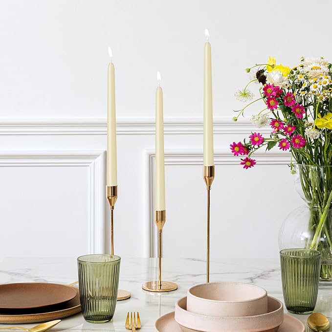 30 Pack Ivory Taper Candles - 10 inch Dripless, Smokeless, and Unscented - Long Burning for 8 Hours - Hand Poured Tall Candlesticks - Ideal for Special Occasions and Home Decor