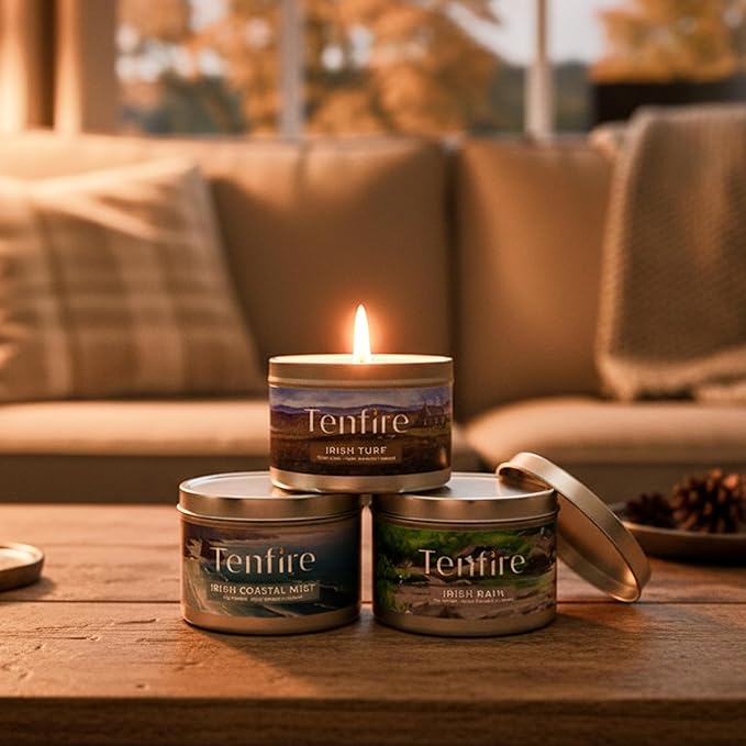 Irish Candles Gift Set of 3 – HandPoured Soy Wax Scented Candles - Irish Turf, Coastal Mist & Rain – 120H Burning, Soy Candle for Home Scented, Best Gift for Relaxation & Home Décor