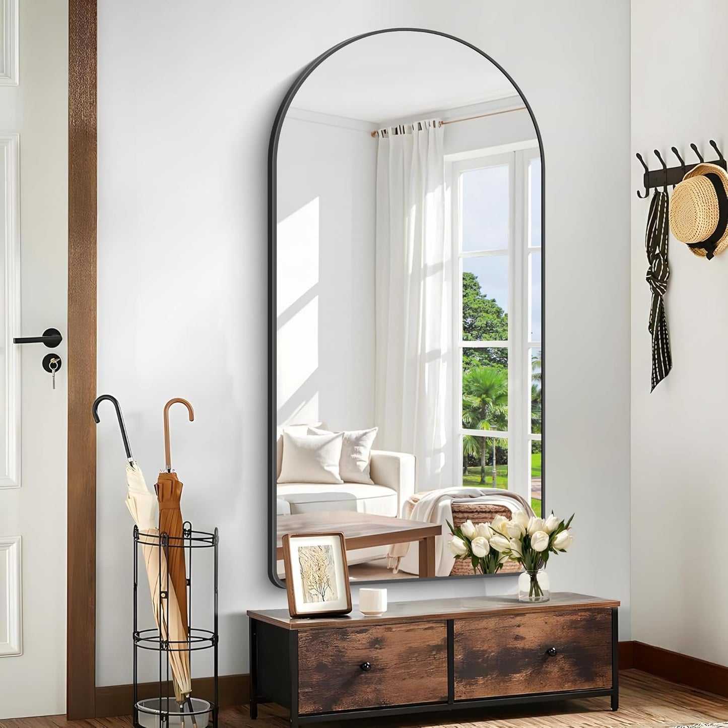Arched Bathroom Mirror, 55"x30" Black Arched Mirror for Bathroom, Wall Mounted Mirror, Black Vanity Wall Mirror Metal Frame for Bedroom, Entryway, Living Room, Vertically Hanging
