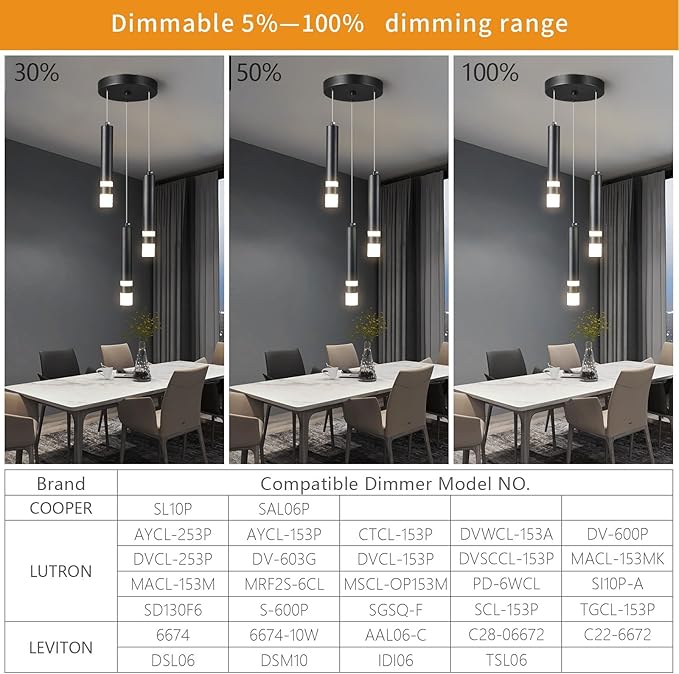 Modern Pendant Light Kitchen Fixture Dimmable LED Black Mini Pendant Lighting fo Kitchen Island Bedroom Bedside Table Small Pendant Lights (3-Light)