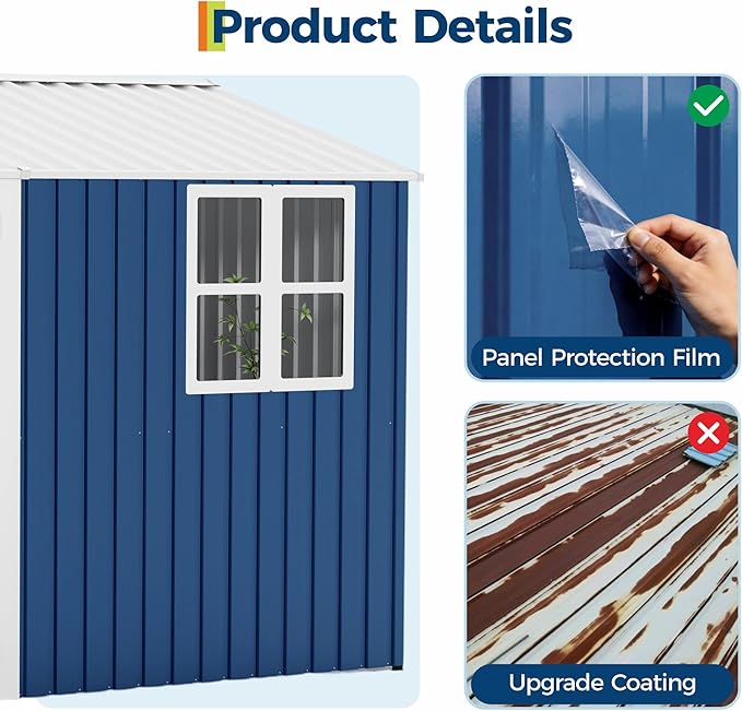8x10 FT Outdoor Storage Shed,Metal Tool Shed with Clear Window, Lockable Doors,Large Garden Storage Box with Sloping Roof，Sheds&Outdoor Storage for Backyard Garden Patio Lawn, Navy Blue