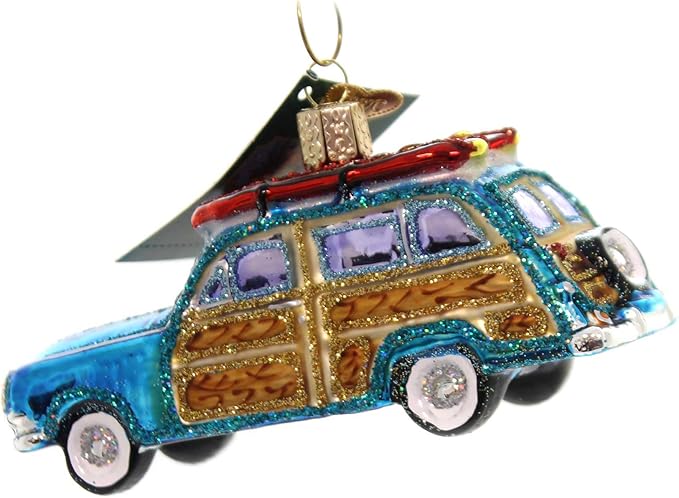 Old World Christmas Ornaments: Beach Gifts Glass Blown Ornaments for Christmas Tree, Surfs Up Wagon