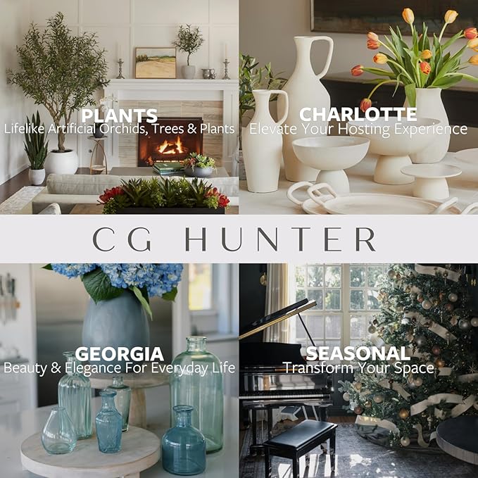 CG Hunter Faux White Orchid Plant, Premium Artificial Indoor Flower Display Stands 24”, Beautiful Sculptural Blooms That Lasts Forever, Grey Planter Pot Included