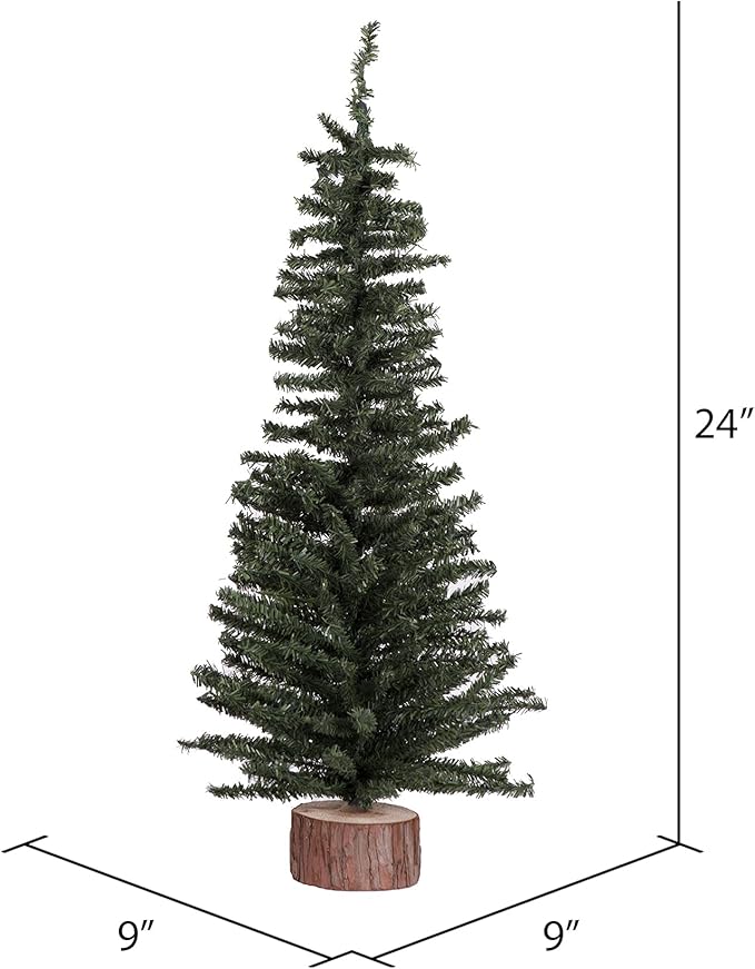 Vickerman 24" Mini Pine Artificial Christmas Tree - Unlit - Seasonal Indoor Home Decor - Decorative Wood Base - Reliable and Durable - Realistic Looking Tree
