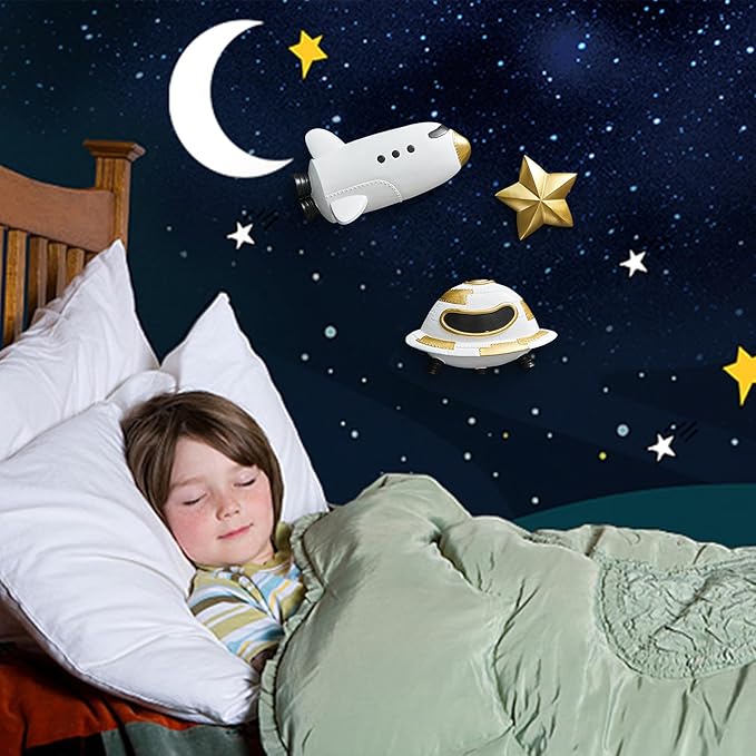 FJS 3Pcs Rocket Spaceship Outer Space Wall Decor, Cute Wall Sculptures for Boys Room Decor, Astronaut Galaxy Nursery Decor, 3D Outer Space Theme Bedroom Wall Decor for Kids Room