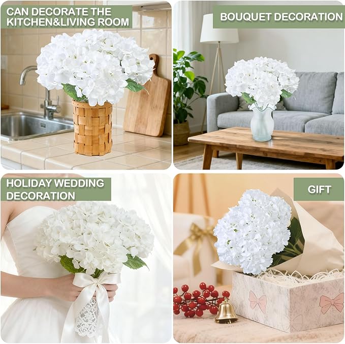 Artificial Flower Hydrangea Fake Hydrangea, Used in The Center of The Family Bathroom Desk Shelf or Wedding Bouquet Decoration, Contains 6 White Branches