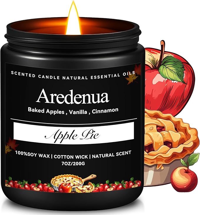 Apple Pie Candle – Apple Candles for Christmas, Holiday Winter Scented Candles with Warm Cinnamon & Baked Apple Aroma for Christmas Home Décor, Cozy Seasonal Candle Gift for Women & Men