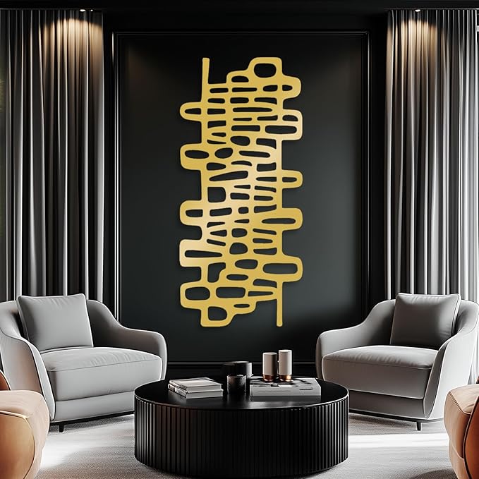 Abstract Geometric Metal Wall Art, Modern Circles Metal Decor, Minimalist Line Art, Long Narrow Sign, Luxury Modern Artwork for Living Room, Farmhouse, Office (White, 35"x16" | 90x41cm)