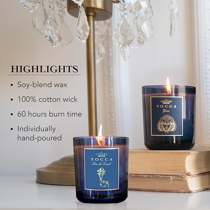 TOCCA Havana 10oz Candle- Sugar Cane & Rum Scented, Hand Poured Soy-Wax Blend with 100% Cotton Wick, 60 Hour Burn Time