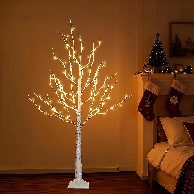 Dazzle Bright 2 Pack Lighted Birch Tree, 4 FT Total 96 LED Pre-lit Artificial Christmas Tree with Timer, Christmas Decorations Indoor Outdoor for Home Garden Party Thanksgiving Decor, Warm White