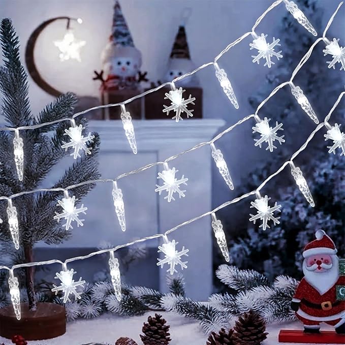 Christmas Icicle Lights Indoor，20ft 40 LED Icicle String Lights Battery Operated Powered Christmas Lights for Indoor Winter Christmas Decorations