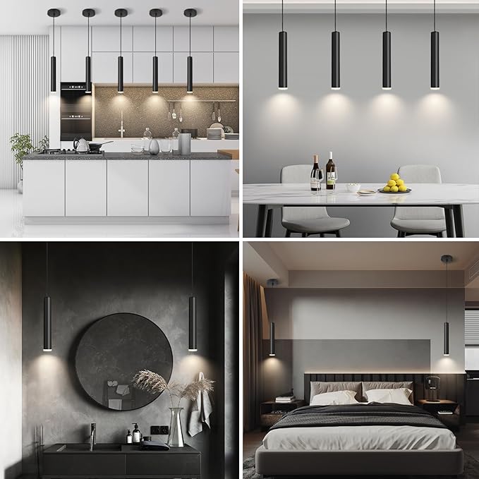 Modern Black Pendant Light Fixture for Kitchen Island, 1-Light Pendant Lighting, Lights Cord Adjustable, Matching GU10 lamp Holder,for Living Room Bedroom Dining Room