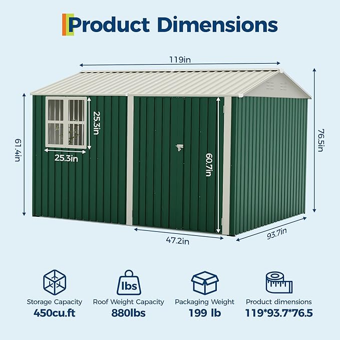 8x10 FT Outdoor Storage Shed,Metal Tool Shed with Clear Window, Lockable Doors,Large Garden Storage Box with Sloping Roof，Sheds&Outdoor Storage for Backyard Garden Patio Lawn, Navy Blue