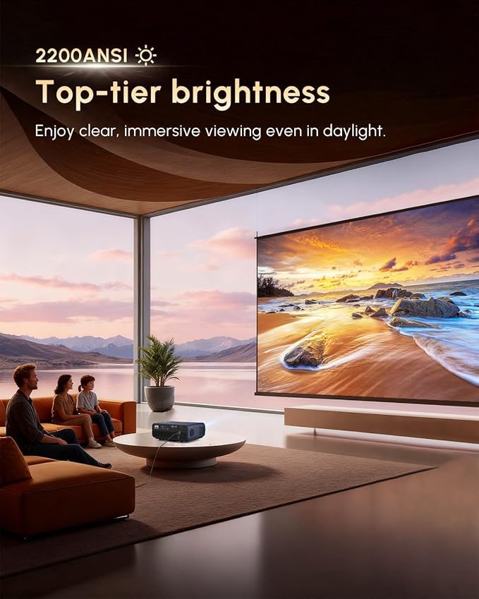 4K HDR Smart Projector with Android TV, DB Audio, Auto Focus, 2200ANSI High Brightness WiFi Bluetooth, HDMI ARC, Low Latency, 6D Keystone,Wireless for Home Theater Movie Gaming Presentation