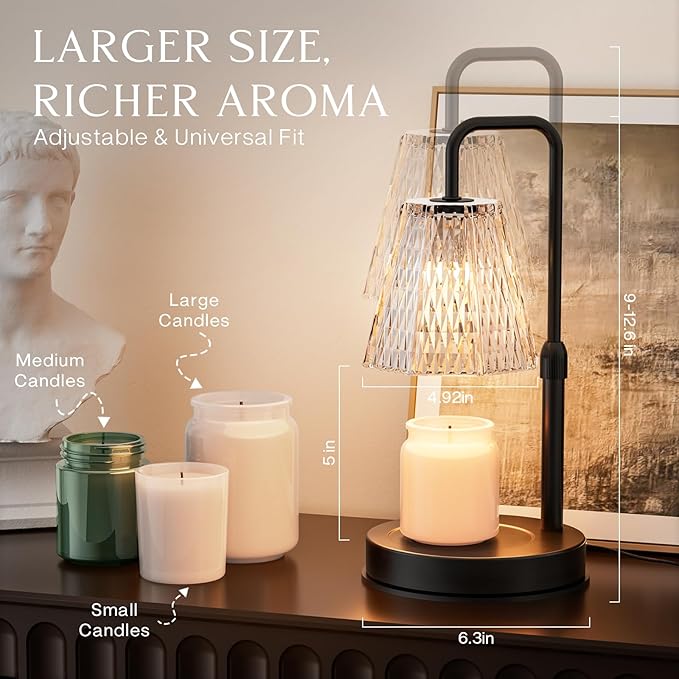 Candle Warmer Lamp with Timer – Dimmable Wax Warmer for Room Decor, Height Adjustable Candle Lamp for Mom Christmas Gifts, Birthday Gifts for Women, House warming Gifts for New Home Decor with 2 Bulbs