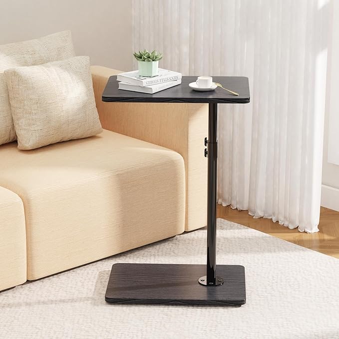 TV Tray Table, Adjustable C Shaped Side Table for Couch, 360°Swivel Couch Side Table C Table That Slide Under Couch Desk for Small Space Sofa Bed Snack Living Room Bedroom (Black)