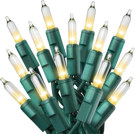 PREXTEX 50 Count Clear Christmas Tree Lights - 10 ft Warm Fairy String Lights with Green Wire - Indoor and Outdoor Mini Light for Christmas, Holiday Decorations, Trees, Fences, Patios and More