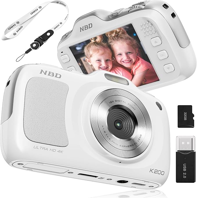 True 64MP Digital Camera 4K - 16X Zoom Autofocus, with Beauty & Macro Mode, 32GB TF Card, Compact Portable Vlogging Cameras for Photography Beginners Teens Adults (White)