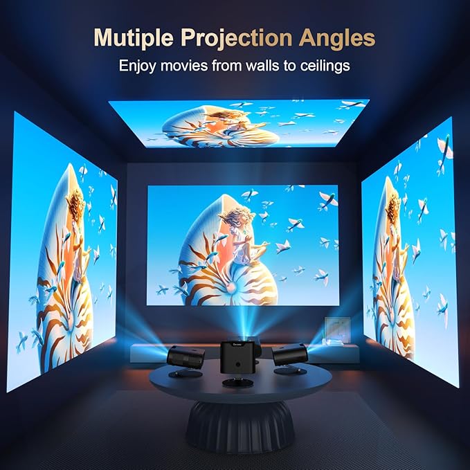 [Built-in Apps/GoogIe TV/1500ANSI] Smart Projector 4K Supported with WiFi and Bluetooth, GoogIe Voice, Zoom&Keystone, 180°Stand, HDR10, Goiaey C26 Portable Mini Projector for Movie/Home Theater Use