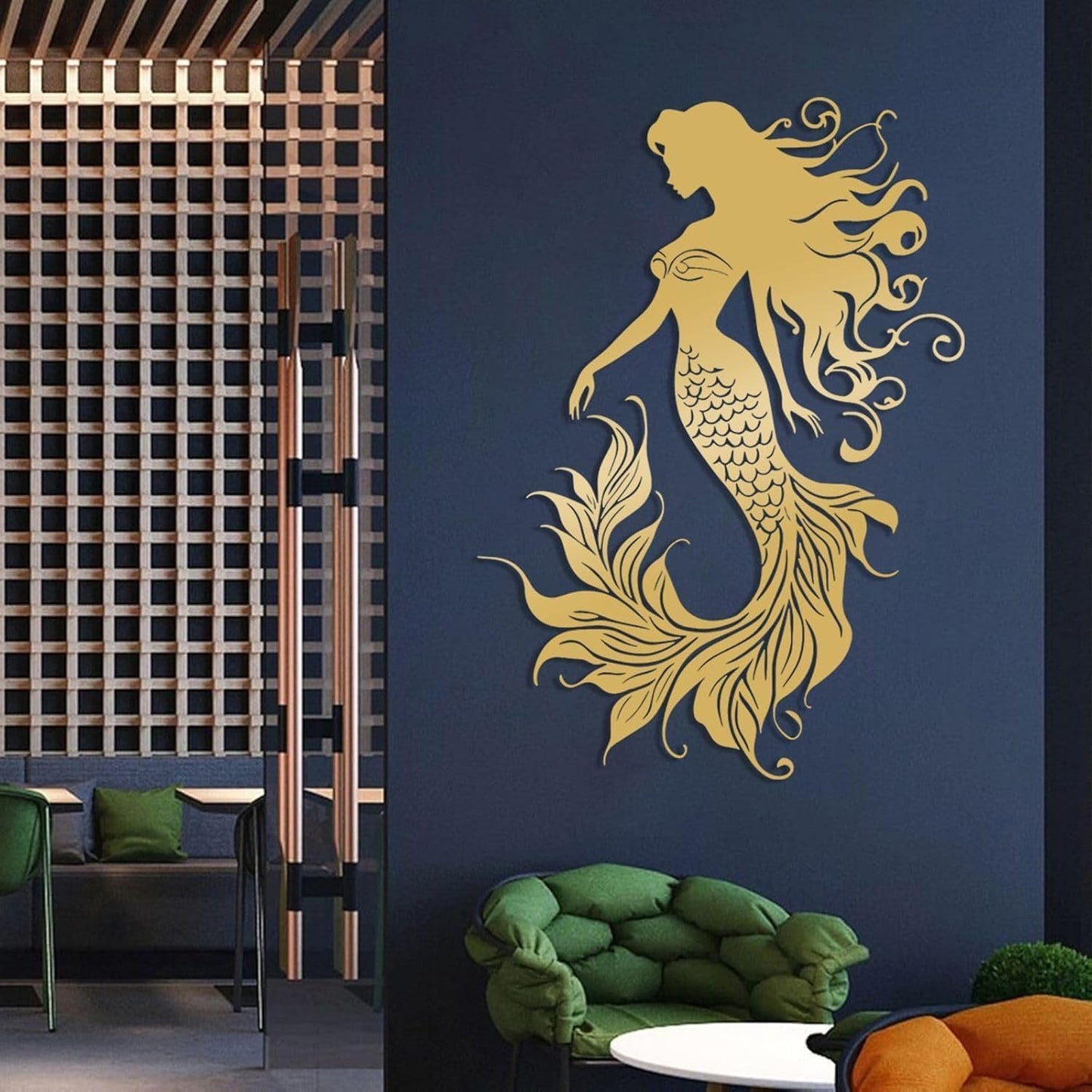 Veplsur Mermaid Metal Wall Art, Metal Mermaid Wall Decor, Marine Biology Wall Decor, Ocean Wall Art, Nautical Wall Hanging, Beach Hanging for Bathroom Bedroom (Silver, 19"x13"|47x33cm)