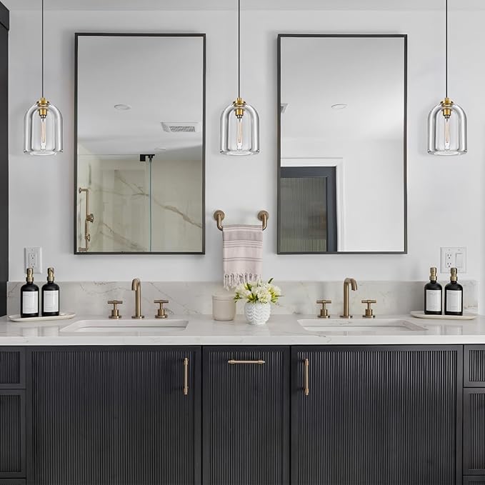 Crystal Pendant Light Kitchen Island: 5.1" Dimmable Vintage Brass Hanging Lights above Dining Table - Modern K9 Crystals Lighting - Luxury Gold Cylinder Pendants Light Fixtures 3000K E12 Bulb Included