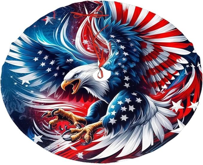 July 4th American Flag Patriotic USA New York Eagle Tree Skirt 30" Tree Mat for Christmas Xmasn Festive Party Yard Decorations Indoor Outdoor Ornaments