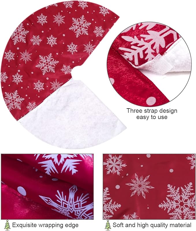 Flash World 36 Inch Large Christmas Tree Skirt Xmas Soft Cover Mat Decor Snowflake Collar Farmhouse Tree Skirt for Holiday Ornaments Party Home Indoor Decorations (Flocking Red, 36INCH)